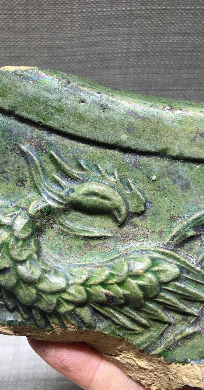 官窑绿釉 稀有凤凰 瓦当