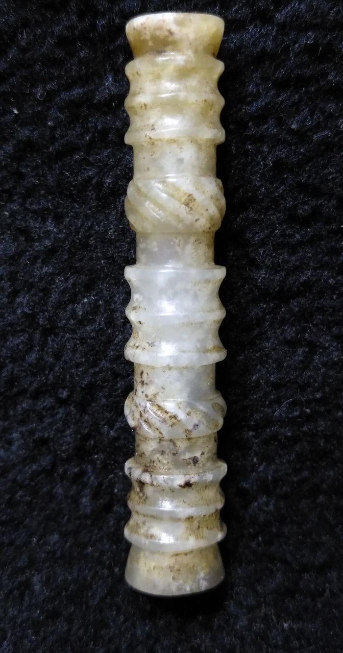 老和田白玉绳纹管珠