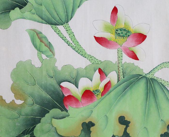 凌雪《年年有余》荷花九鱼图名家手绘工笔画真迹