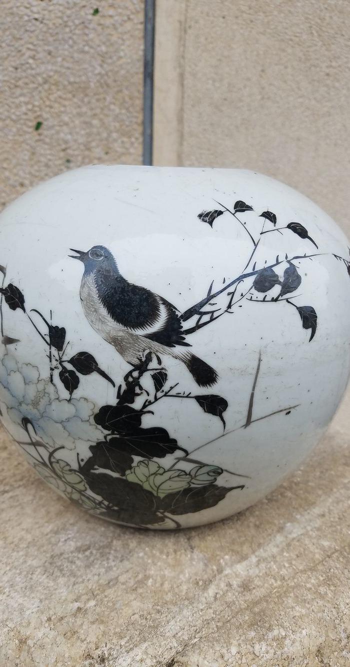 民国五年名家余炳顺精画花鸟西瓜罐