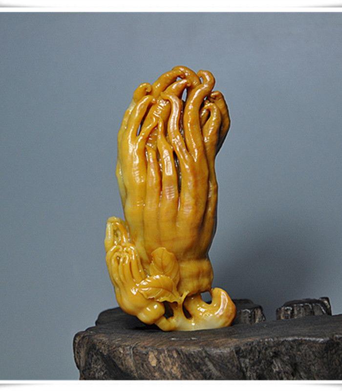 寿山石雕黄芙蓉石佛手瓜把件摆件