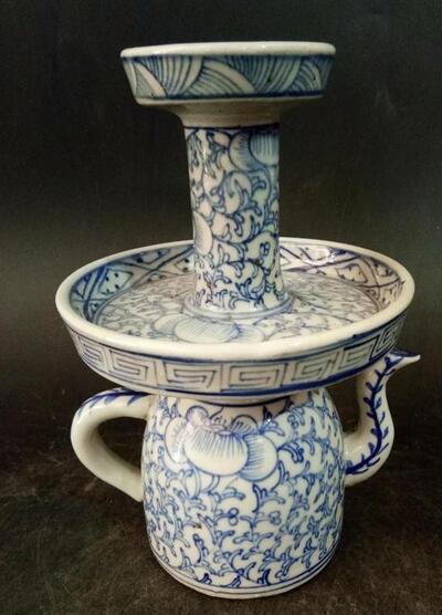 青花瓷烛台 瓷油灯 早期青花瓷器 瓷油灯摆件
