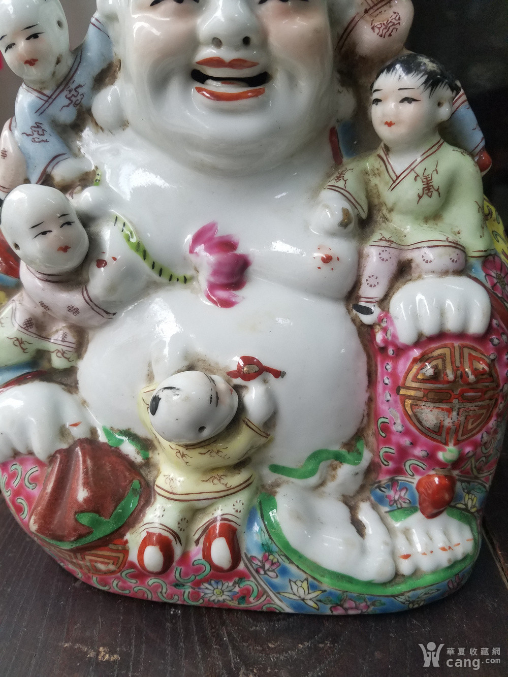 少见的50年代粉彩满工五子登科弥勒佛