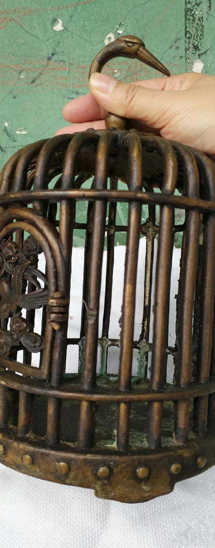 乡下收淘 民国时期的老物件 铜鸟笼子