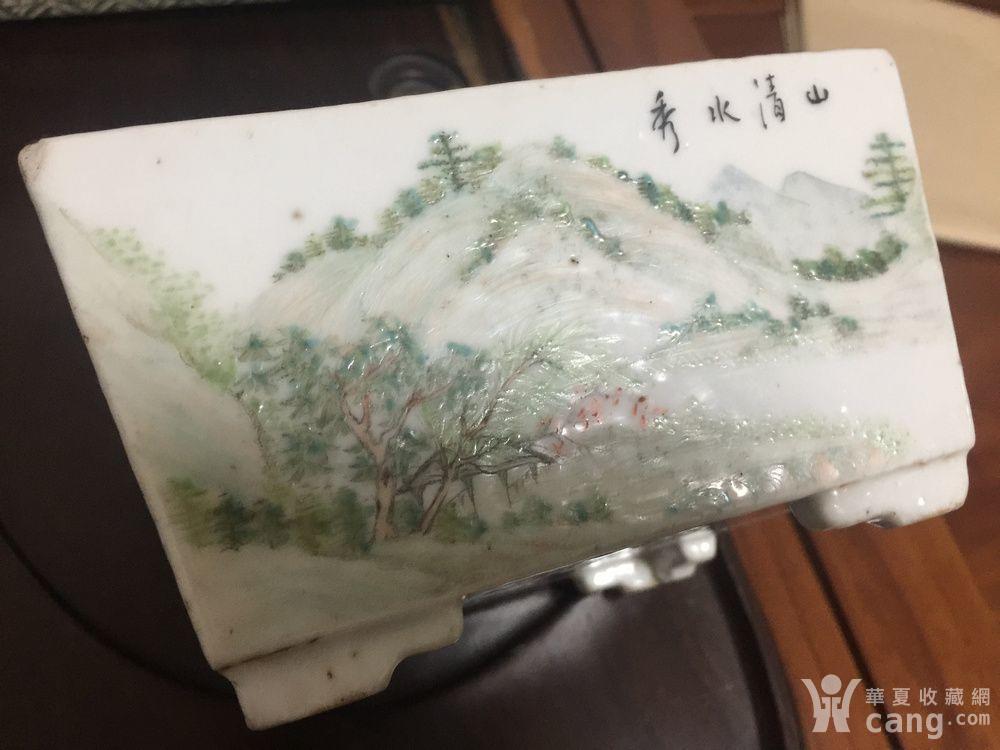 大开门晚清浅绛彩宗师任焕章方形大笔洗