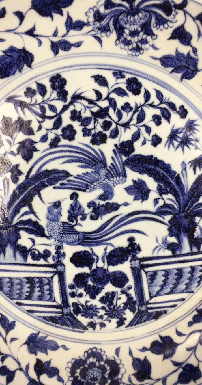 元青花锦鸡纹棱口盘