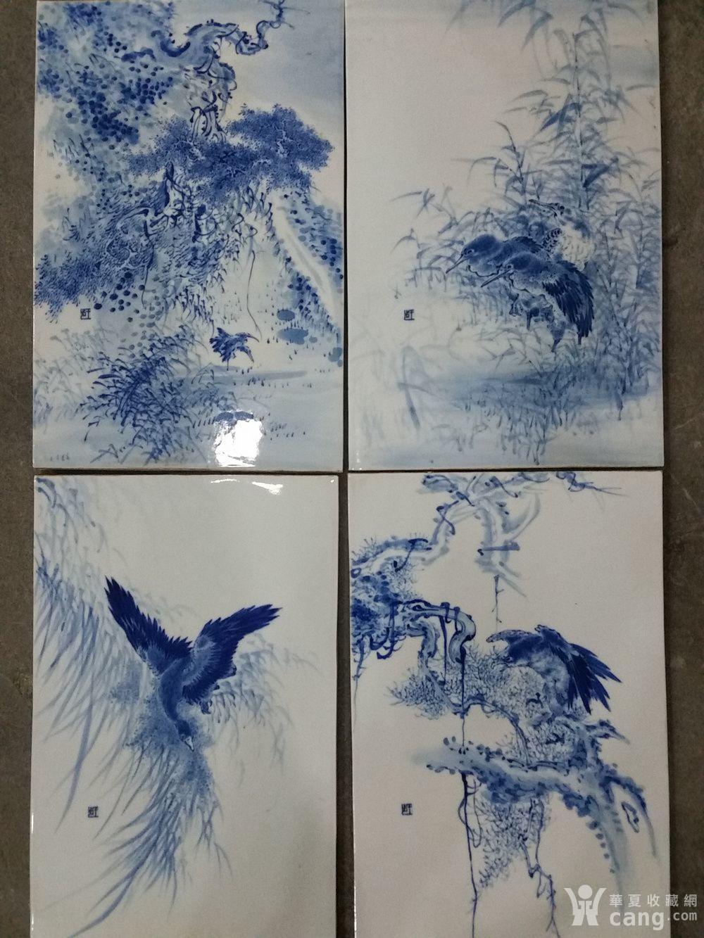 王步青花花鸟瓷板画一套