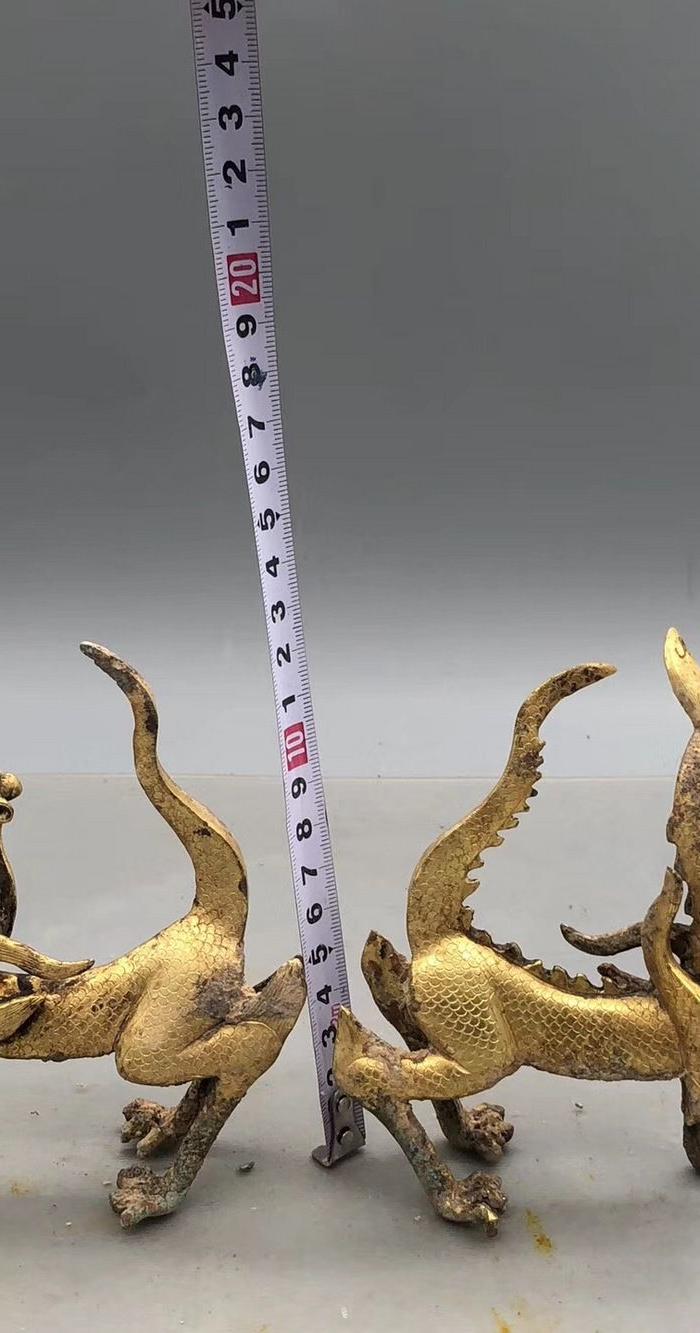 铜鎏金一对龙狮兽