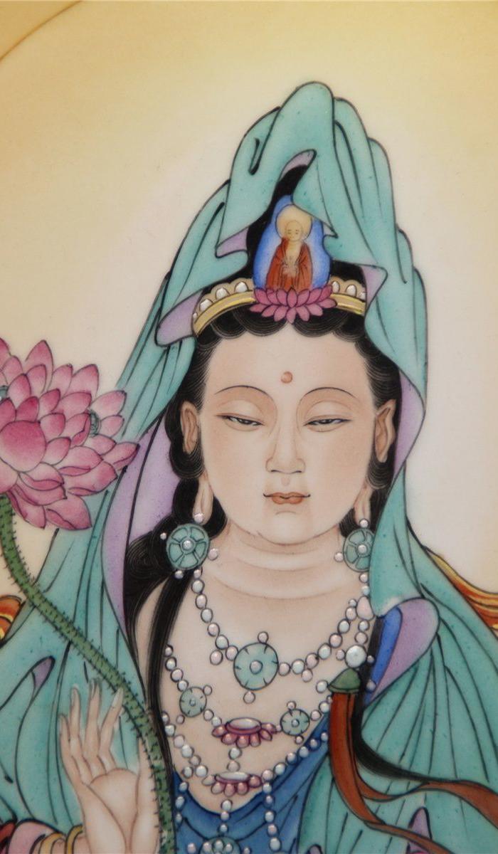 丁观鹏自在菩萨瓷板