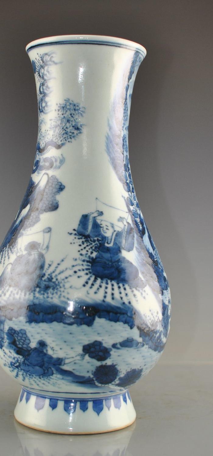 清康熙青花竹林七贤纹胆瓶.古董古玩古瓷器