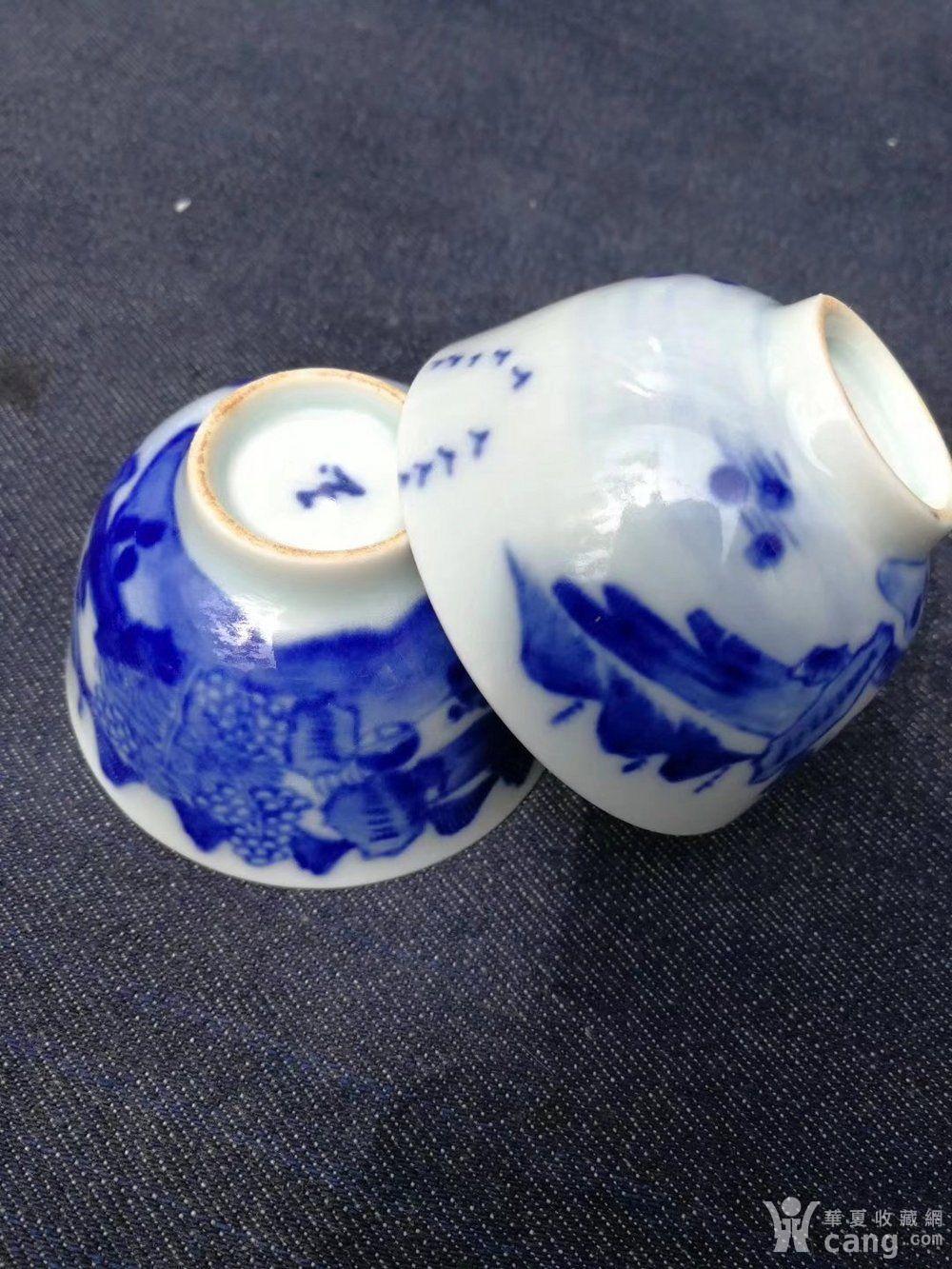 民国青花山水大雁细路画工图案茶杯