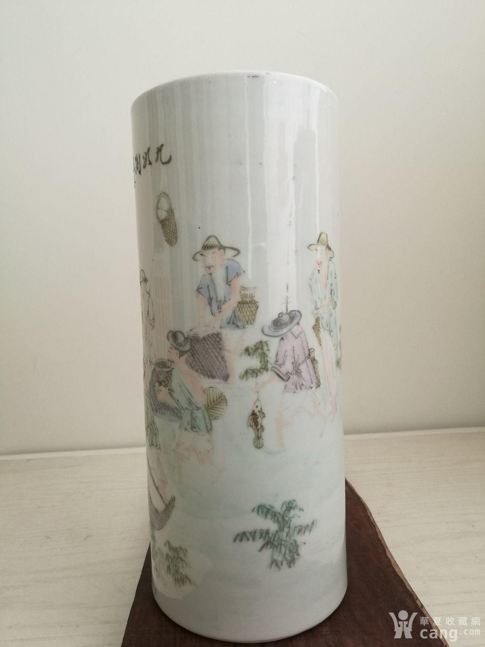 浅绛名家俞子明九如图帽筒>