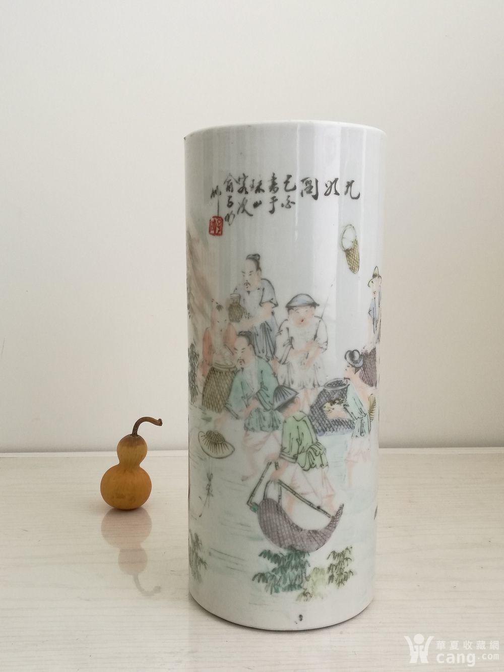 浅绛名家俞子明九如图帽筒_地摊交易_华夏收藏网