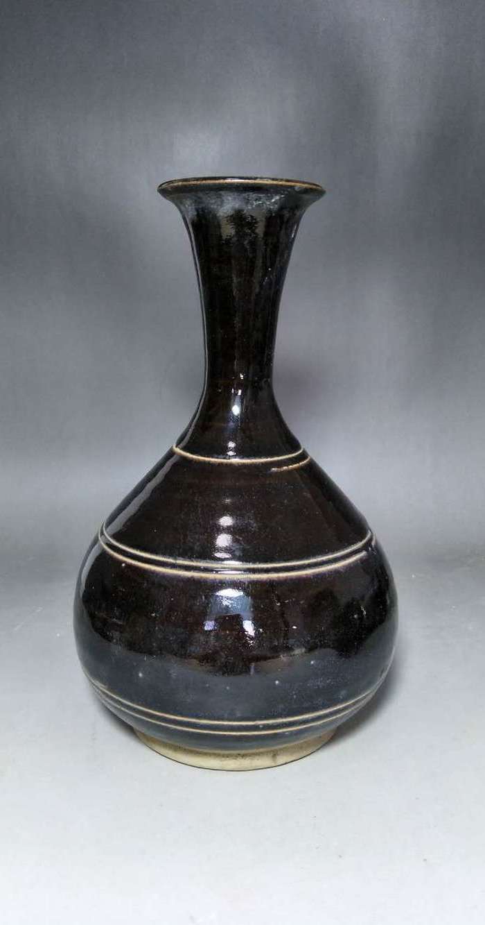 元明黑釉炫纹玉壶春瓶