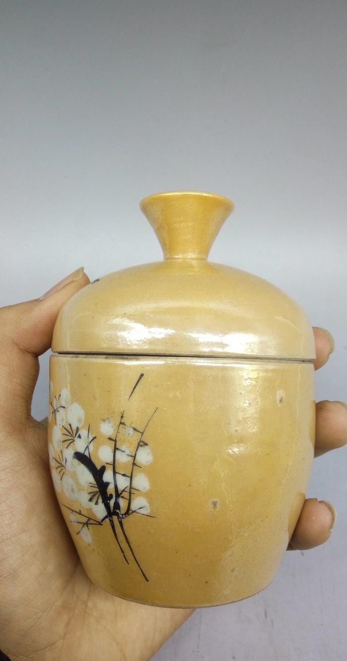 民国 梅花留白纹传世老瓷器盖罐