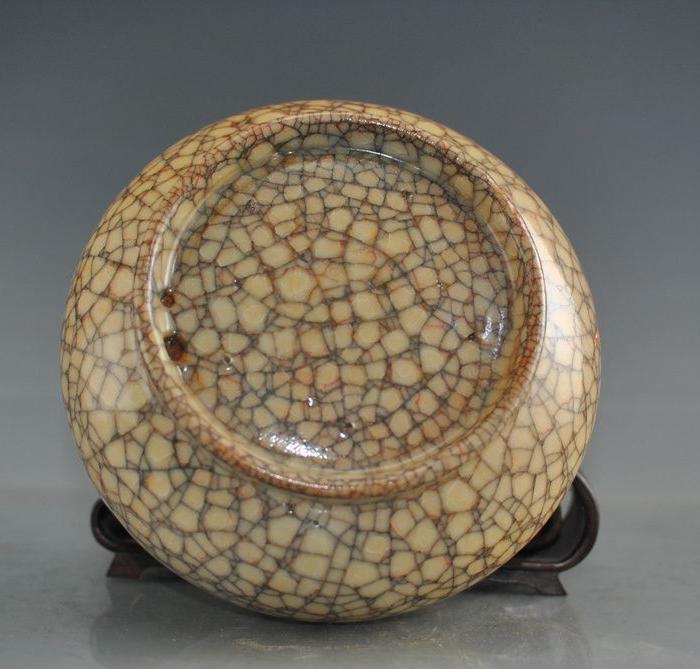 宋汝窑冰片金丝铁线釉鼓钉洗.古董古玩古瓷器