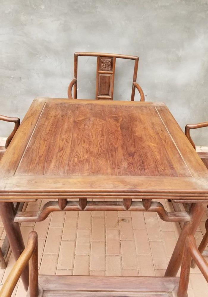 古董老家具 老木器老黄花梨餐桌 清代黄花梨一桌四椅精品