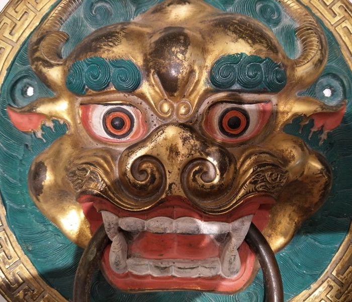 铜鎏金门环一对