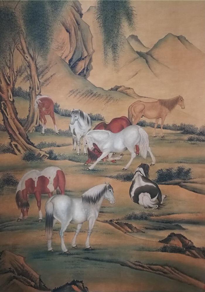 八骏图郎世宁,瓷器,瓷板_大山谷图库