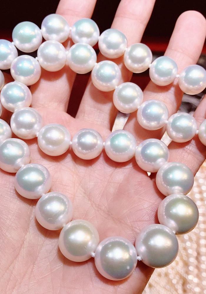 14k黄金扣镶天然珍珠大颗正圆豪华珍珠项链!