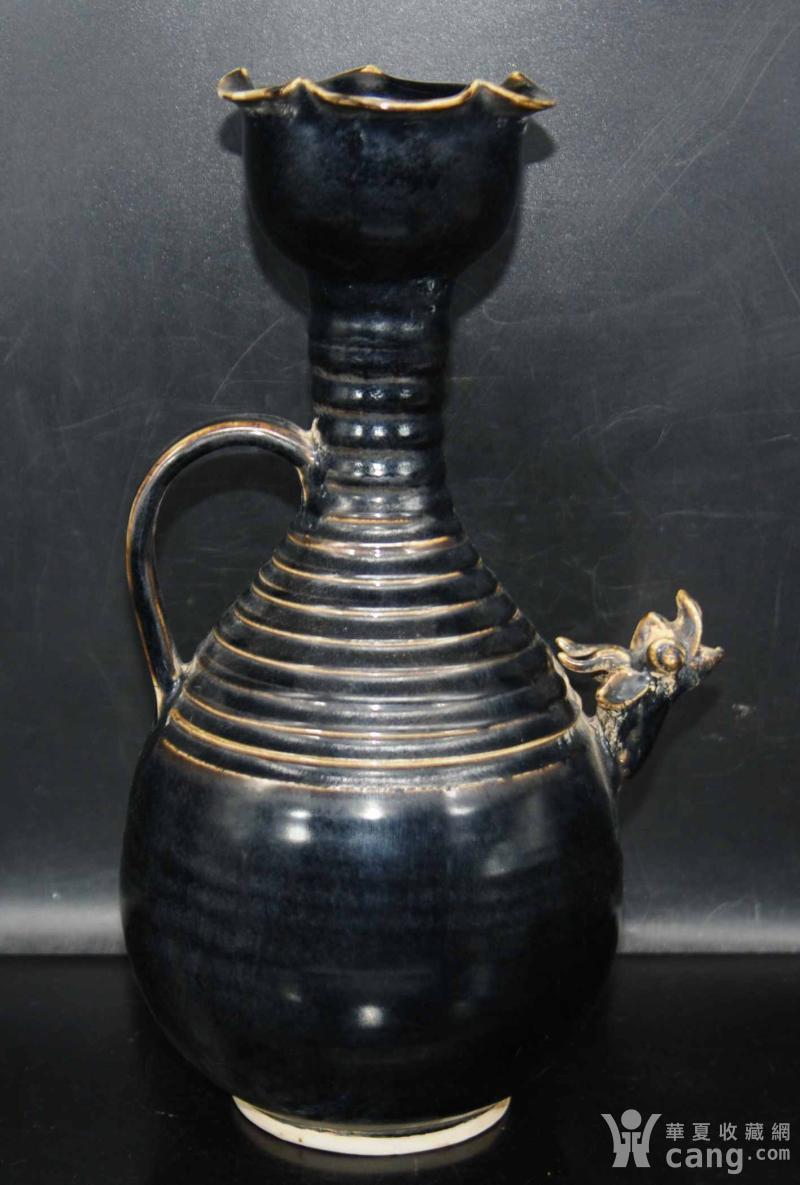 仿古工艺品 瓷器 定窑黑釉龙首酒壶