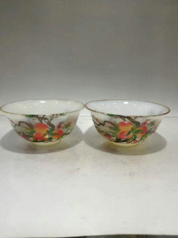 清乾隆年琉璃九桃献寿碗一对 古玩古董古瓷器老物件