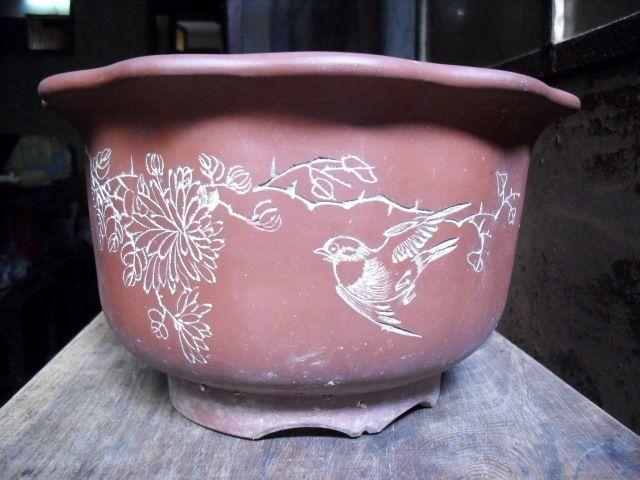 60年代红波刻紫砂花盆