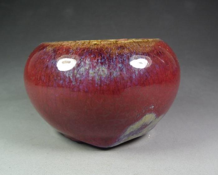 窑变釉开片红釉圆形大水盂