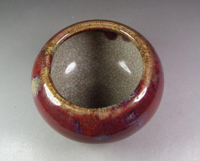 窑变釉开片红釉圆形大水盂