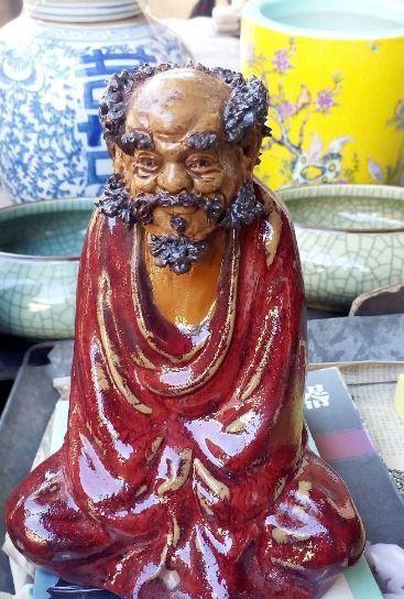 民国末建国初石湾窑红釉名家 苏秀澜 手工塑像达摩