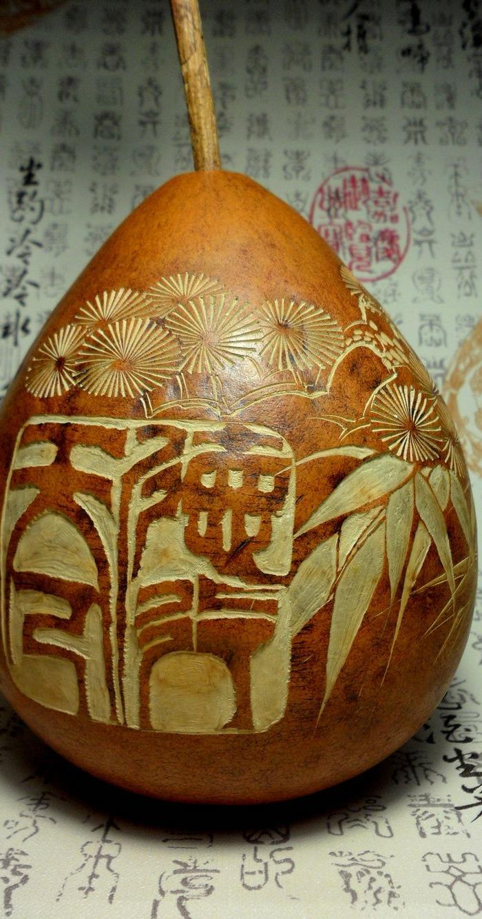 松竹梅诗文雕刻老葫芦!
