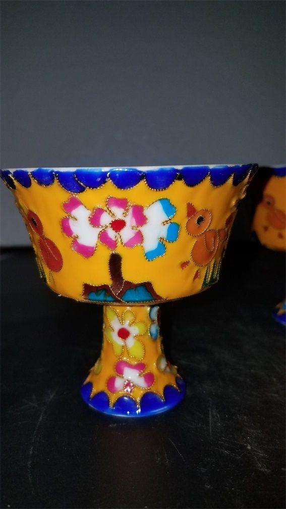 珐琅彩高足鸡缸杯一对