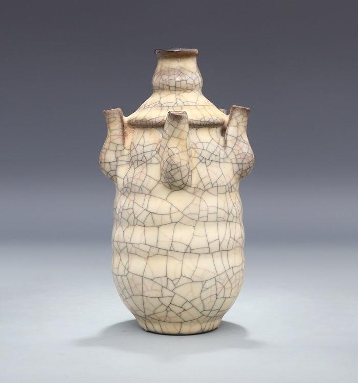 哥窑 金丝铁线 五管瓶