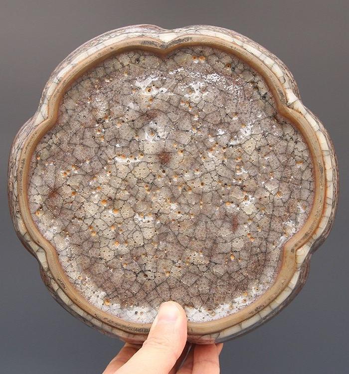 哥窑 金丝铁线 花口洗