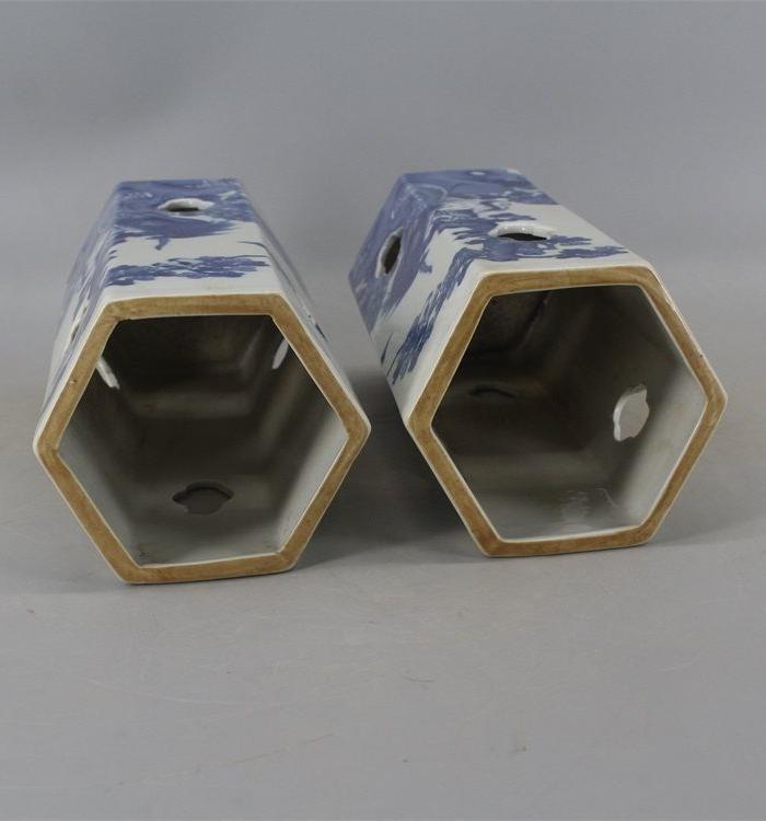 民国松竹轩青花花鸟六方帽筒