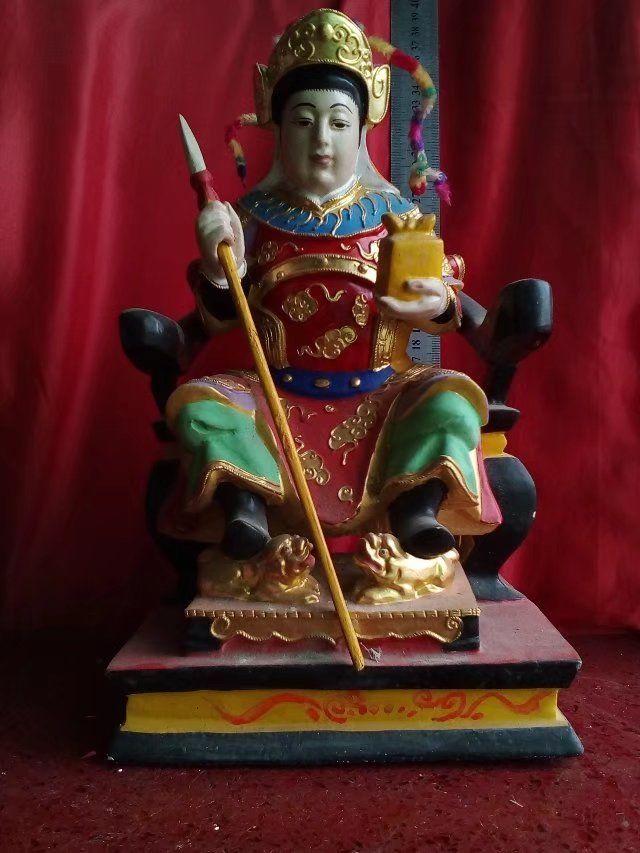 保证实木雕刻精品女将*武将估计是穆桂英菩萨神像雕像摆件双狮子