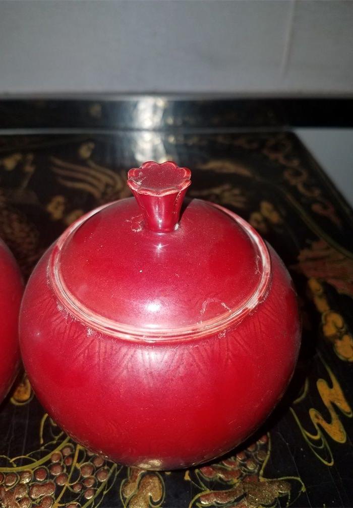 红釉龙纹苹果尊一对