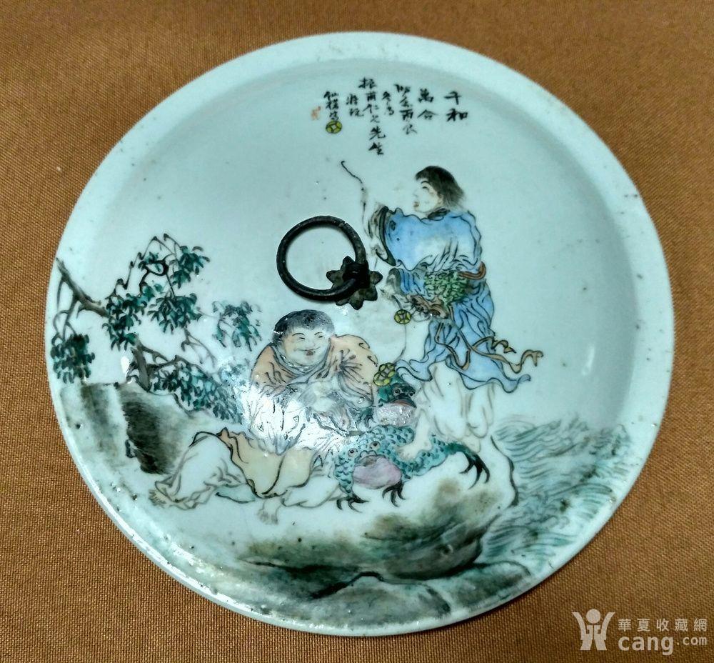 民国仙槎浅绛彩人物盖盒