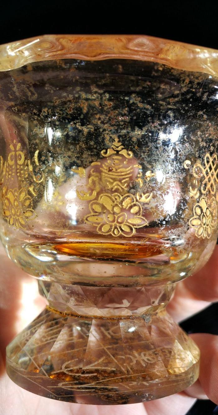 老琉璃酒杯一对