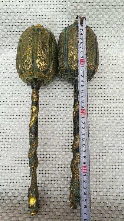 老铜锤 铜鎏金老锤一对 铜货 老铜器