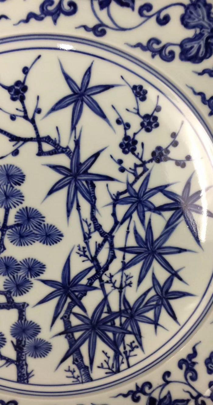 明宣德青花松竹梅纹盘,直径44_地摊交易_华夏收藏网