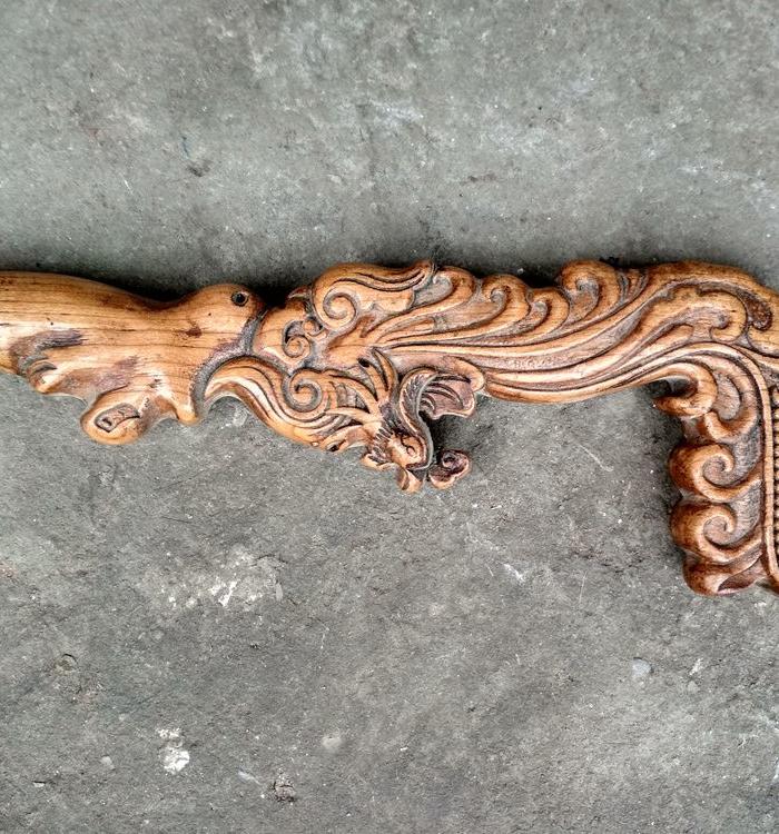 老木雕凤头拐杖