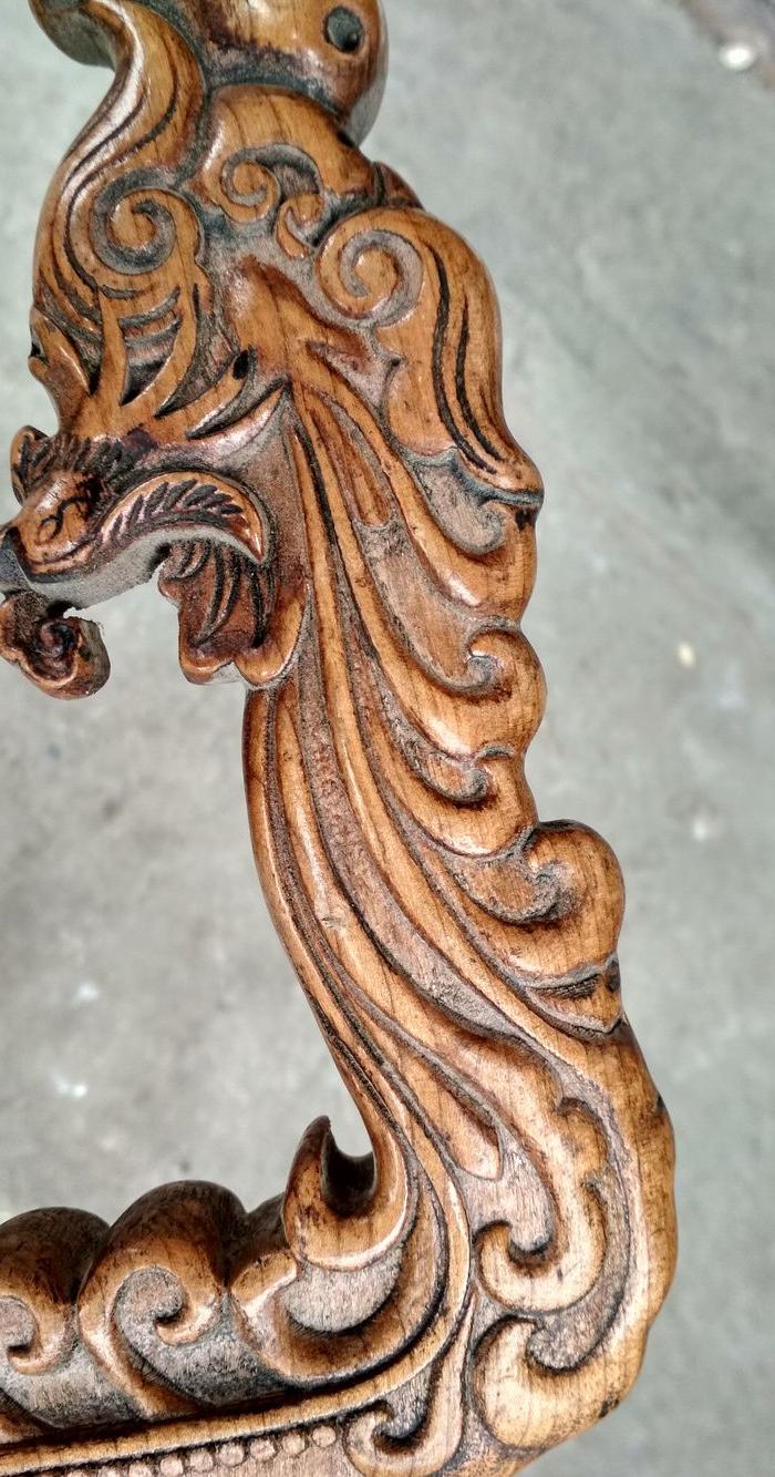 老木雕凤头拐杖