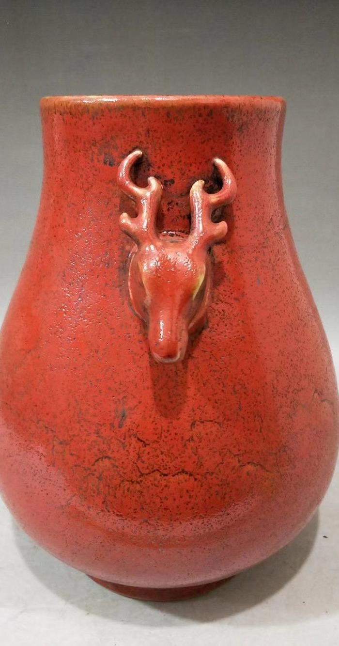 清 鸡血红鹿头尊