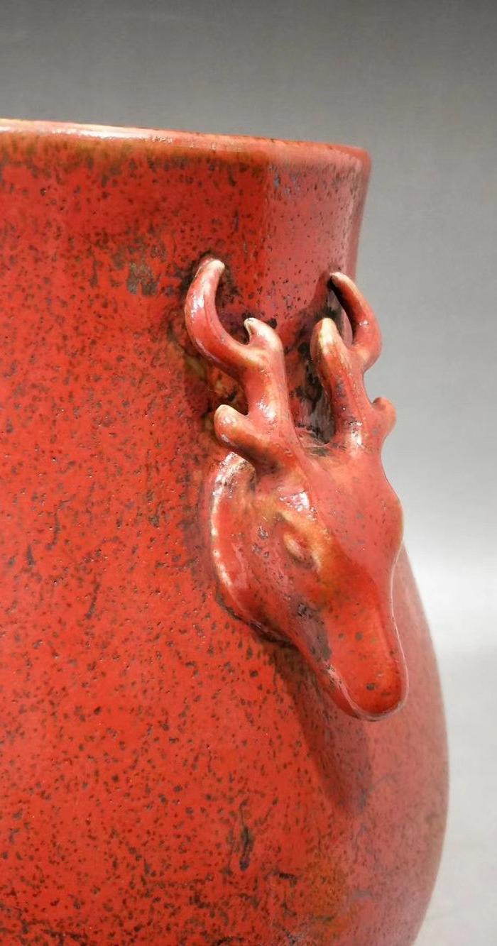 清 鸡血红鹿头尊