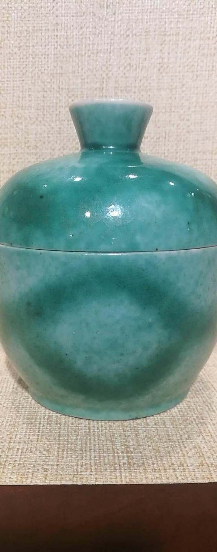 同治绿吹釉盖缸