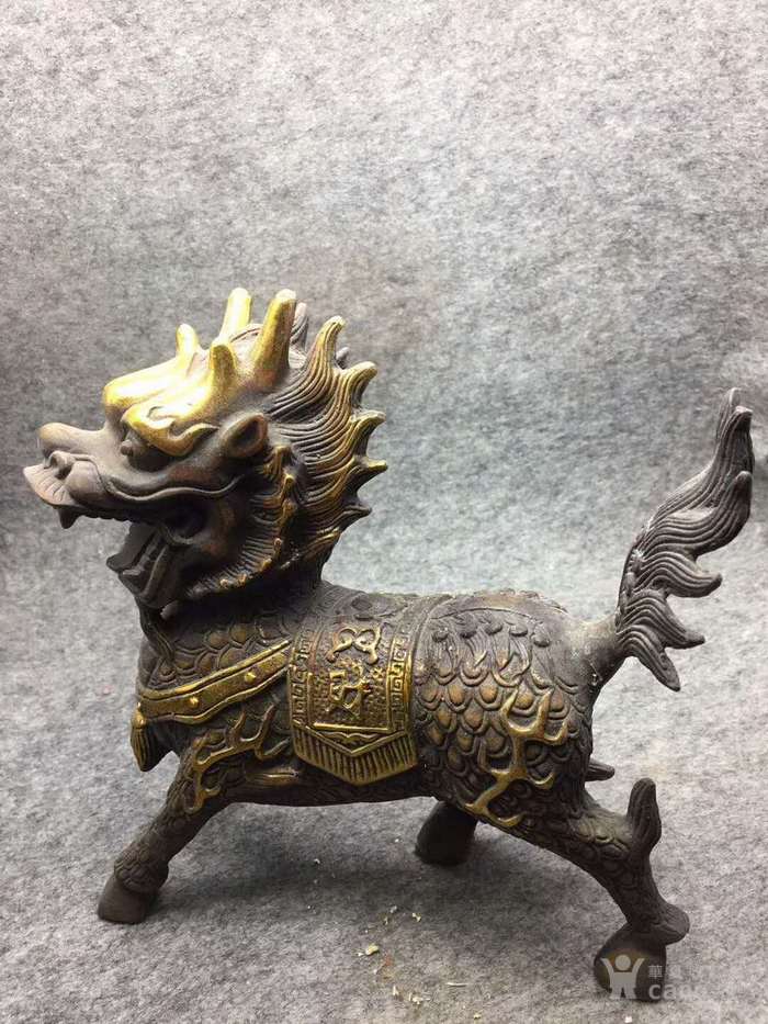 铜鎏金麒麟,包浆老道