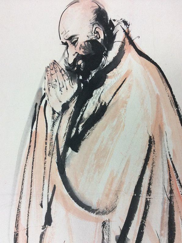 中国画艺术大师黄胄人物和尚国画