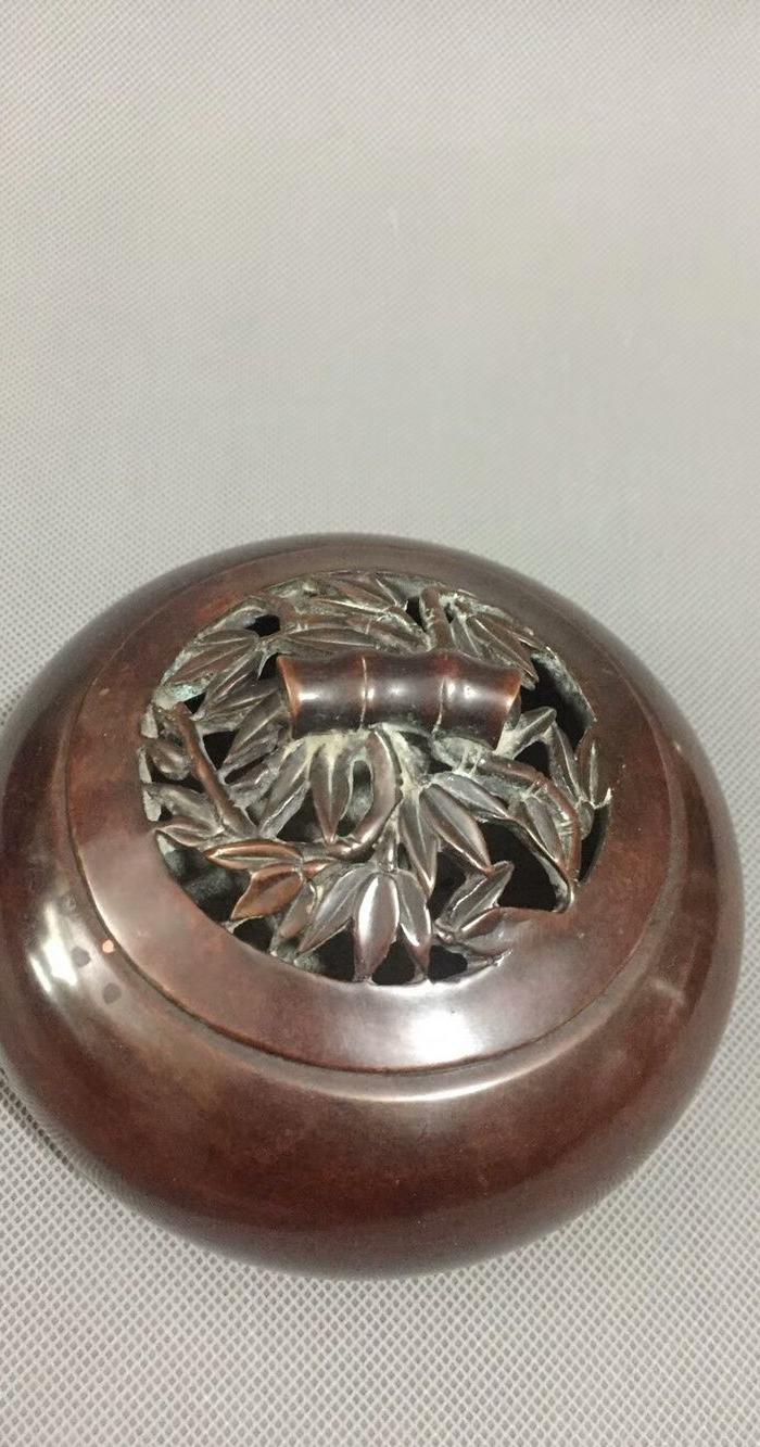 纯铜紫铜好包浆竹叶盖熏香炉