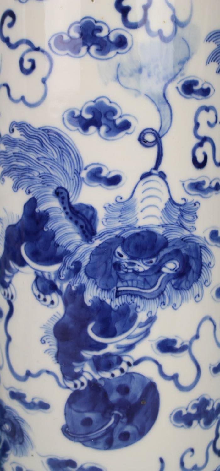 清晚期青花 七世同堂 帽筒一对